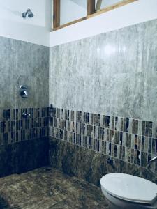 La salle de bains est pourvue de toilettes et d'un lavabo. dans l'établissement PONYO stays, à Leh