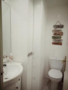 ビトリア・ガステイスにあるApartamento céntricoの白いバスルーム(トイレ、シンク付)