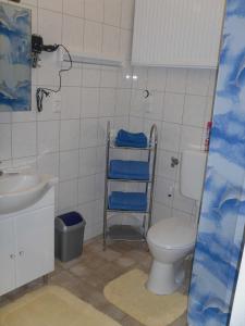 a small bathroom with a toilet and a sink at Ferienwohnung Familie Rudolf in Coswig