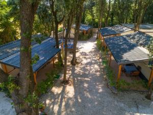 widok nad głową grupy stołów piknikowych i drzew w obiekcie Mobile home - Kamp Olga w mieście Banjole