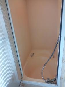 a shower in a bathroom with a tub at Ubytovani v mobilnim domku in Sobotka