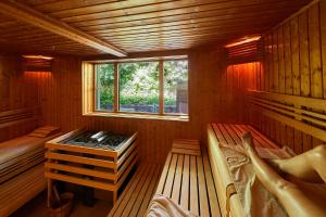a room with a sauna with a person in it at Waldhaus am See in Willingen