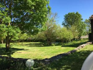 einen Garten mit Bäumen und einem Ball im Gras in der Unterkunft Le Bois Tableau in Muron