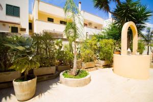 a courtyard with trees and plants in front of a building at B&B Ghiaccio in Gallipoli