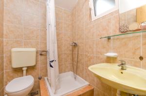 a bathroom with a shower and a toilet and a sink at Apartments Helena in Ivan Dolac +41 photos
