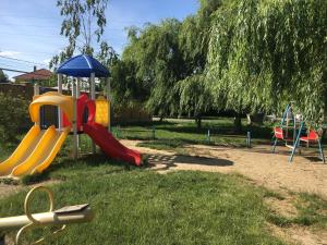 a playground with a slide in the grass at Fontanka Apartment in Fontanka