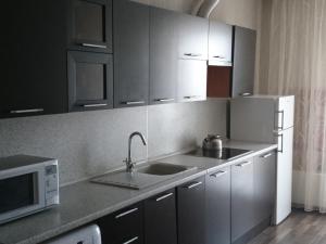 a kitchen with a sink and a microwave at Kommunisticheskaya 15-62 in Saransk