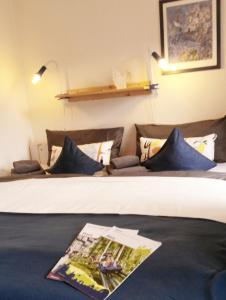ブラウンラーゲにあるHarzer Roller 1+2のベッド2台と雑誌が備わるホテルルームです。