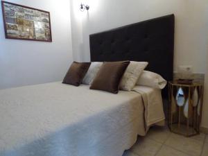 ベヘール・デ・ラ・フロンテーラにあるApartamento San Lázaroのベッドルーム1室(大型ベッド1台、黒いヘッドボード付)