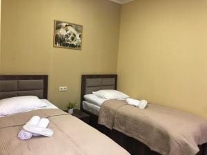 een kamer met 2 bedden en handdoeken erop bij Ametapi in Mestia