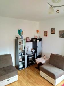 a living room with a couch and a table at Panorama 5 in Soko Banja