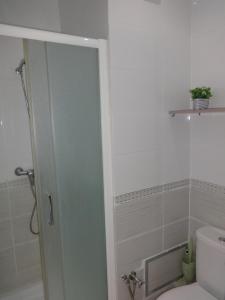 a bathroom with a toilet and a shower and a toilet at Appartement Les Palmerais in El Aouina
