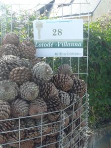 een stapel ananas in een metalen mand bij Villanna in Sainte Anne d'Auray 