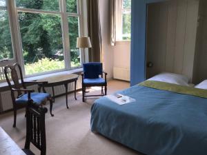 a bedroom with a bed and a table and chairs at De Jufferen Lunsingh in Westervelde