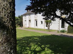 a white house with a tree in front of it at Les Mesanges in Combrand