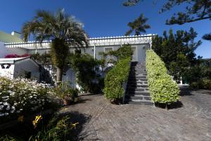 a white house with stairs and plants at Quinta do Jasmim in Ponta Delgada