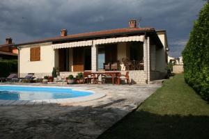 a house with a swimming pool in front of it at Family house on private property with pool in Žbandaj