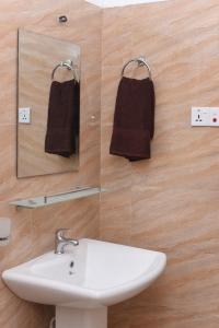 a bathroom with a sink and a mirror at Kithmi Resort in Polonnaruwa +52 photos
