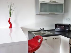 Kuchyň nebo kuchyňský kout v ubytování Apartmán s výhľadom na Tatry