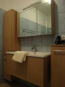 a bathroom with a sink and a mirror at Gasthof Sturmmühle in Saxen