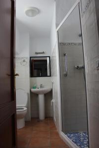 ベヘール・デ・ラ・フロンテーラにあるCasa Calle Alta Maria Bajoのバスルーム(シャワー、洗面台、トイレ付)