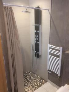 een douche in een badkamer met een douchegordijn bij Gîte à Andlau in Andlau