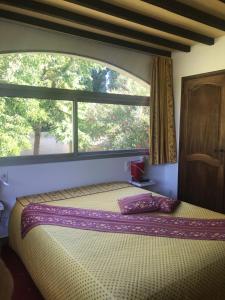 Ce lit se trouve dans une chambre dotée d'une grande fenêtre. dans l'établissement L'Hacienda, à Marguerittes