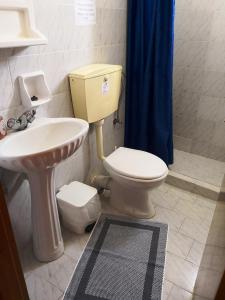 een badkamer met een toilet en een wastafel bij Yiannis Apartments in Mastichari