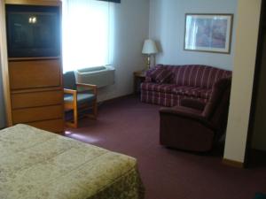 a hotel room with a couch and a television at USA Inns of America in Doniphan