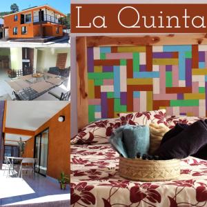 un collage de fotos con una cama y una casa en Villas La Quinta, en Creel