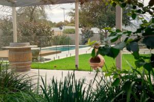 塔南达29 Jane的站在院子中的鸟雕像