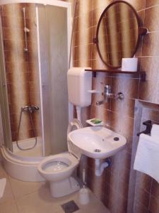 a bathroom with a toilet and a sink and a mirror at Apartments Draga Žaborić in Zaboric +32 photos