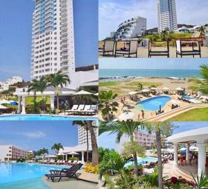 a collage of four pictures of a resort at Ocean Club Playas in Playas