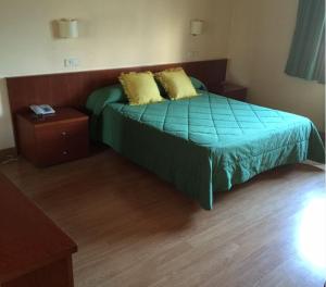ベイベル・デ・サルダーニャにあるHotel Bon Reposのベッドルーム1室(緑のベッド1台付)