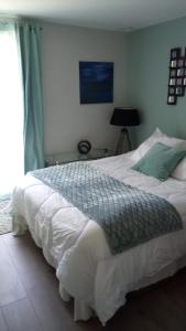 een slaapkamer met een groot wit bed en een raam bij Brig'Gîte in LʼIsle-sur-la-Sorgue