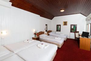 ein Hotelzimmer mit 3 Betten und einem TV in der Unterkunft Bed and Breakfast Portal in Ljubljana