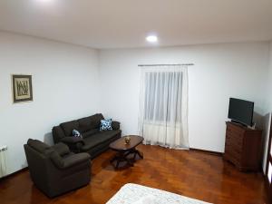 ein Wohnzimmer mit einem Sofa und einem TV in der Unterkunft Apartman Popovic Cetinje in Cetinje