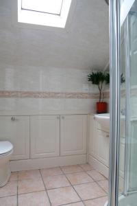 a bathroom with a toilet and a sink and a window at Armadale Guest House in Aberdeen