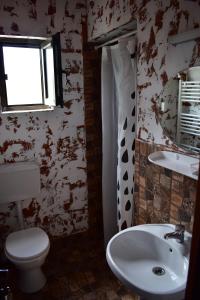 a bathroom with a white toilet and a sink at Vila Tudor Mamaia Nord in Mamaia Sat/Năvodari