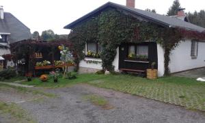 a house with flowers on the side of it at Ferienwohnung Kupfer in Schmiedefeld am Rennsteig