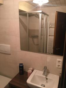 ein Bad mit einem Waschbecken und einem Spiegel in der Unterkunft Ferienwohnung Lech in Pflach
