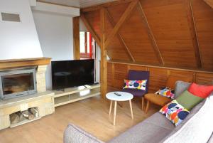 a living room with a couch and a tv at Apartamenty EverySky - Wojska Polskiego 1-3 in Kowary