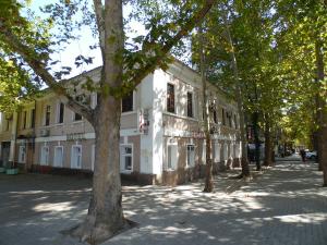 a white building with a tree in front of it at Na Admirala Makarova in Mykolaiv