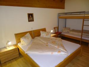 基希比希爾的住宿－瓦爾施霍南農家樂，一间卧室配有一张床和一张双层床。