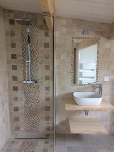 MachecoulにあるLa grangeのバスルーム(シャワー、洗面台、鏡付)