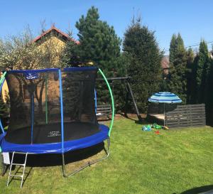 a trampoline in the grass in a yard at Dom górski do wynajęcia 3 km od Karpacza Sudecka 100 in Miłków