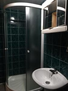 a bathroom with a sink and a shower at Holiday home Lancedor in Yaremche