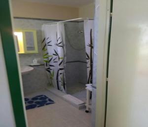 a bathroom with a shower and a sink at La Casa Dei Delfini in Lampedusa