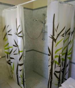 a bathroom with a shower with a shower curtain at La Casa Dei Delfini in Lampedusa +37 photos