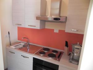 una piccola cucina con piano cottura e lavandino di Casa Vacanze Monachy a Merano